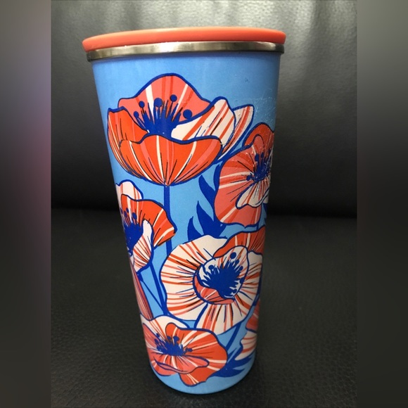 Rare! Starbucks 16 Oz stainless steel tumbler. Venti pink blue flowers. - Picture 2 of 6